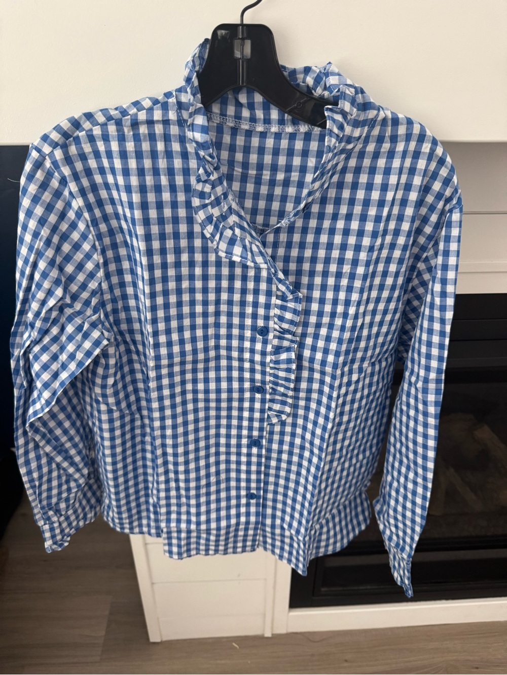 Rosa Clothing Gingham Check Plaid Ruffled Detail Shirt Blouse New - Picture 3 of 7